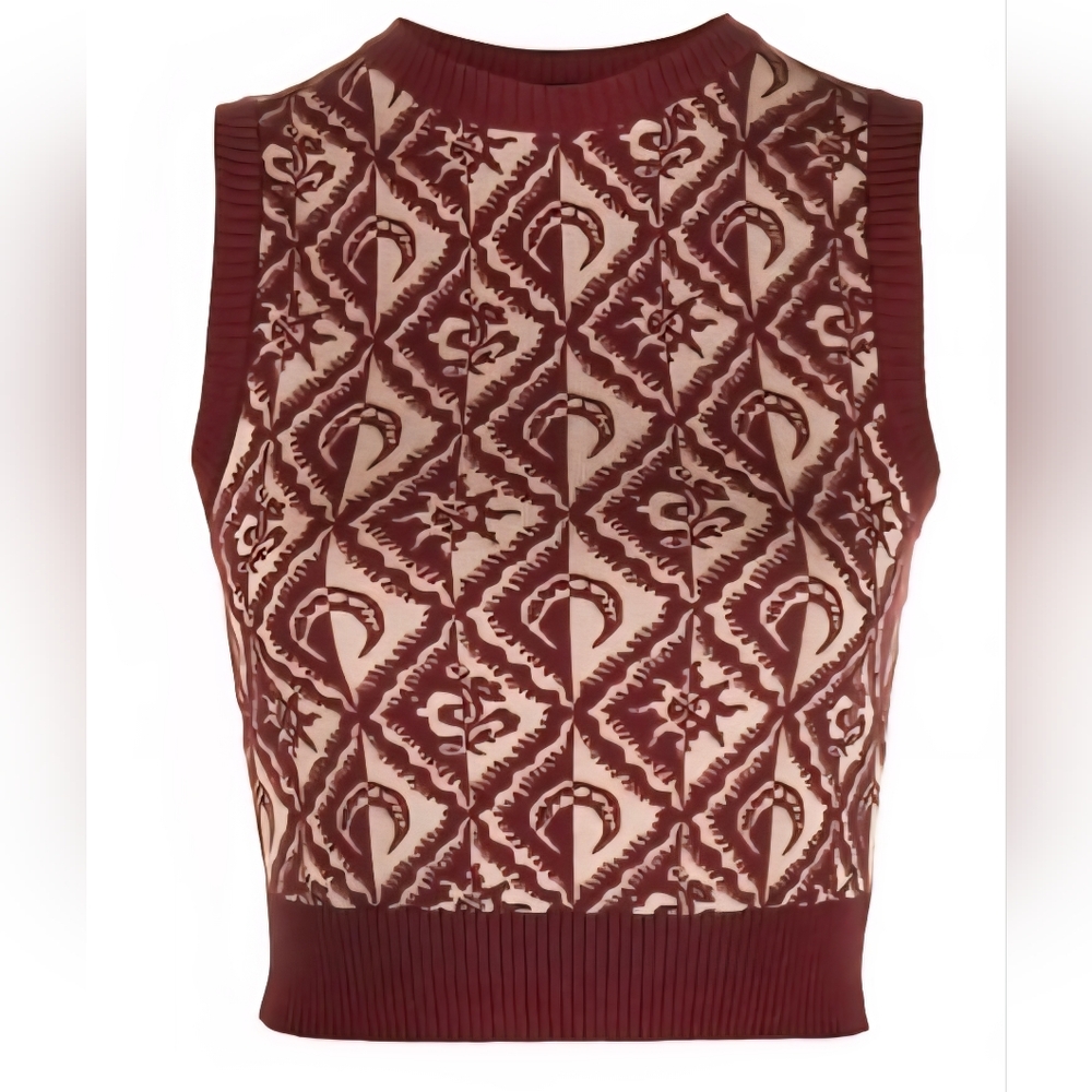 Marine Serre Red and Cream Ribbed Crop Tank Top